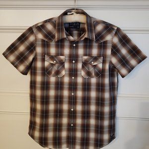 American Eagle Outfitters Men's Brown Plaid Short Sleeve Shirt Size M